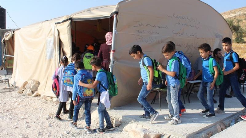 Children learn in tent after Israel demolishes school